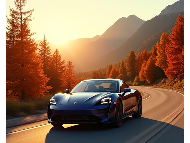 Car driving on a scenic highway in the Canadian Rockies during an autumn road trip